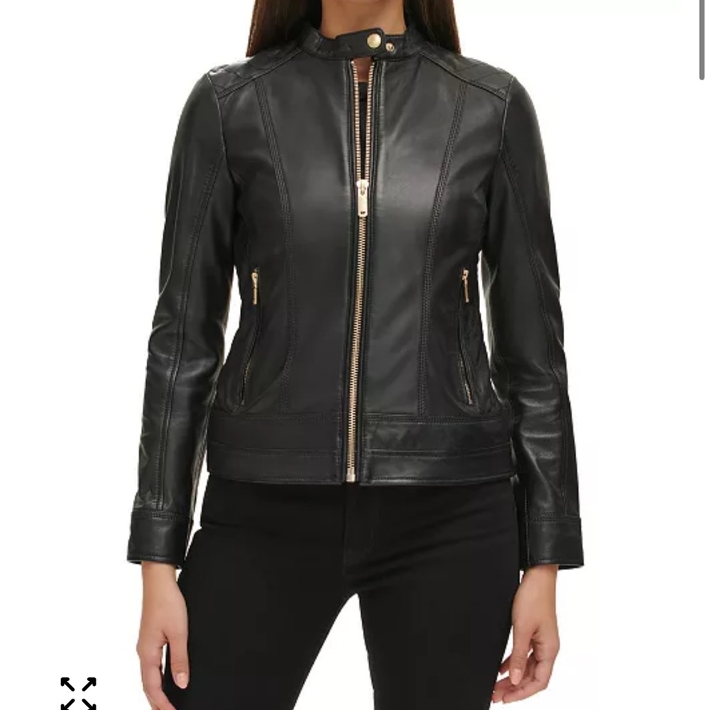 Guess Brand NWT Women's Black Leather Jacket, Size XL